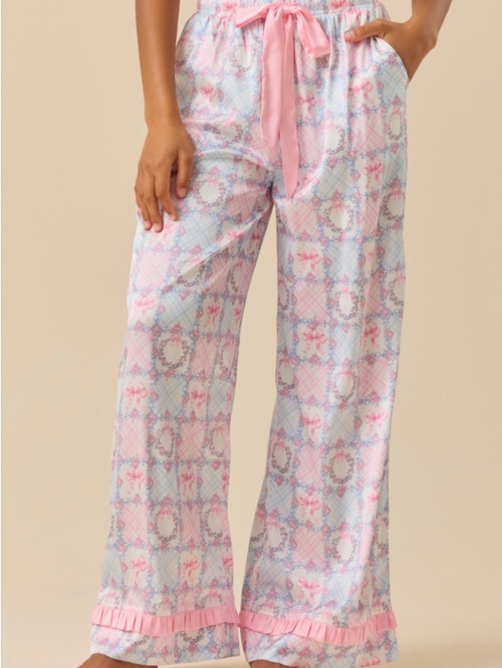 Altar'd State Pink & White Floral Two-Piece Pajama Set with Lace Trim - Picture 3 of 6